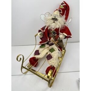 Vtg Large 20" African American  Fairy Poseable Santa Christmas Elf with sleigh